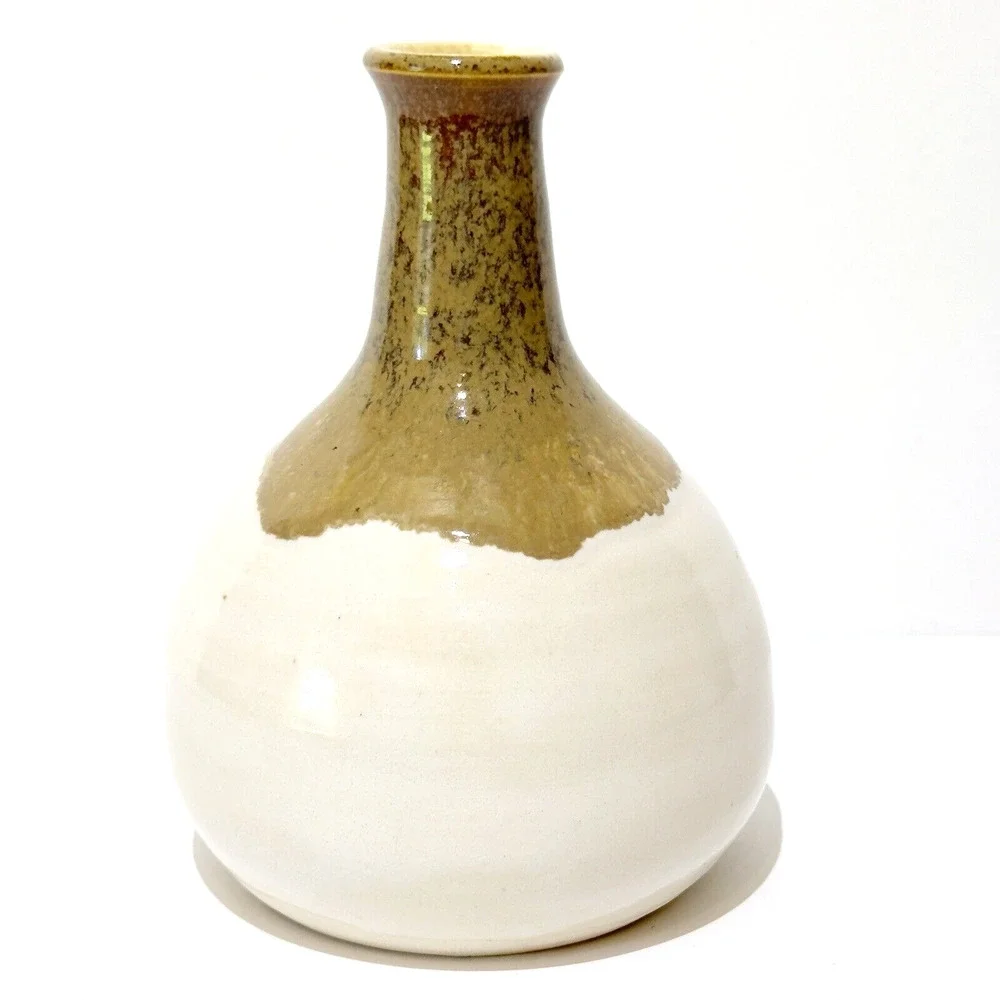 Hand Thrown Art Pottery Weed Vase Bud Earth Tones Artist Signed Eclectic Boho